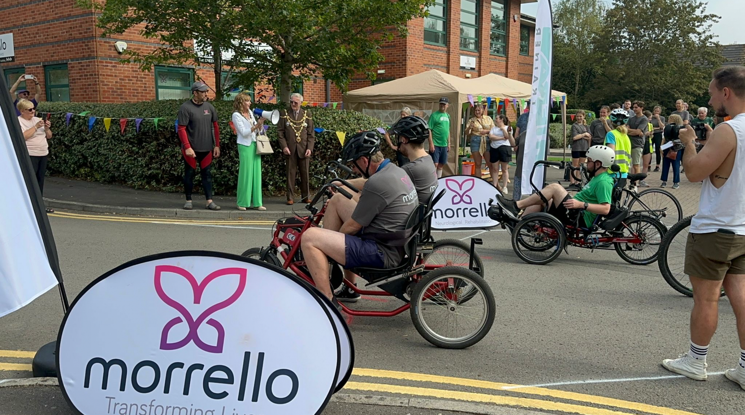 Photo of participants on specially adapted bikes at an Morrello Marvels Para-TRY-athlon event